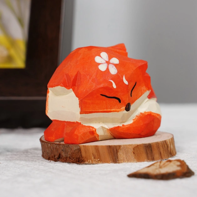 Little Fox  Handmade Wood Carving Ornament