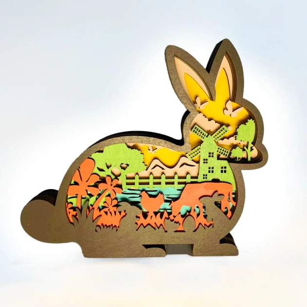 Cottontail Rabbit 3D Wooden Carving,Suitable for Home Decoration,Holiday Gift,Art Night Li