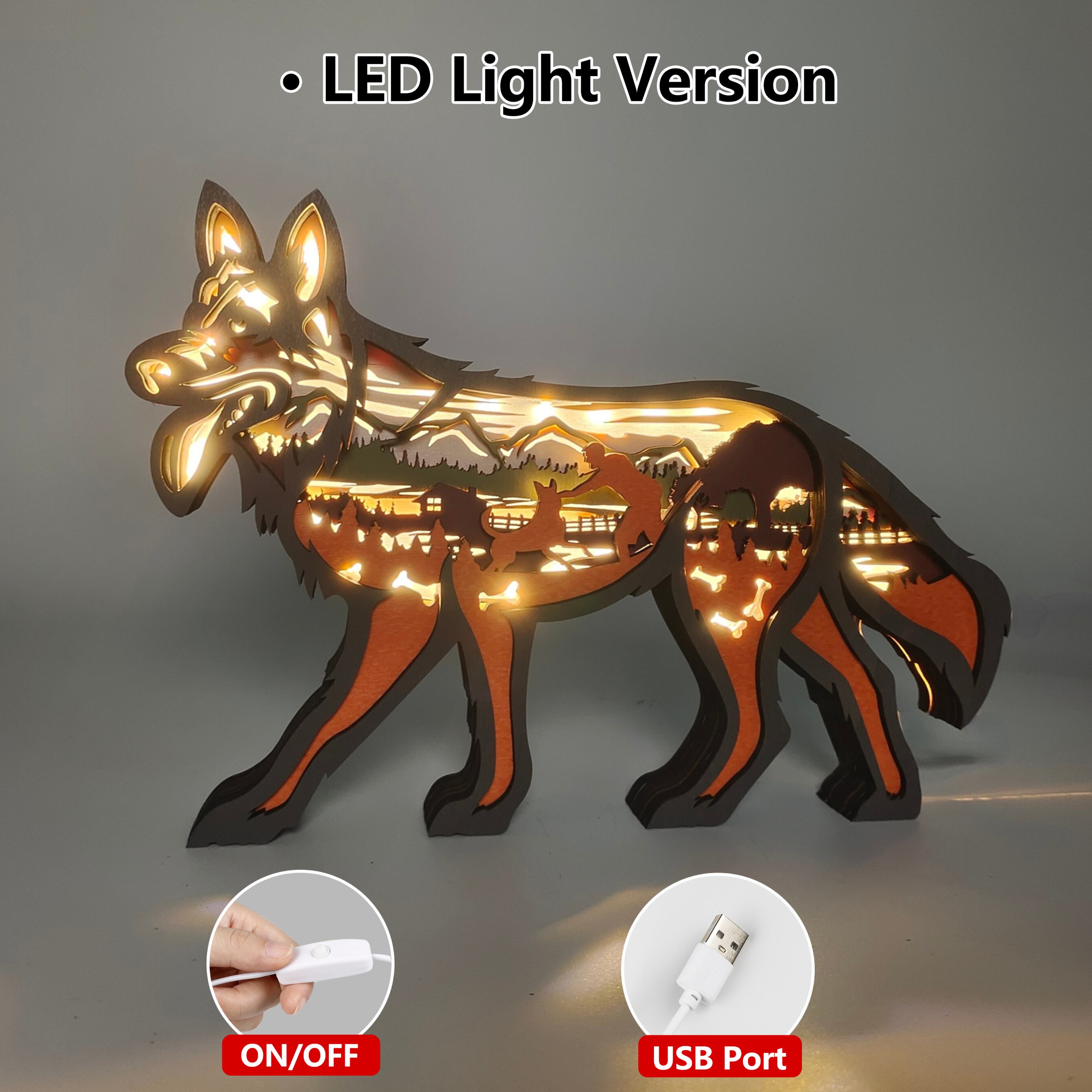 German Shepherd 3D Wooden Carving,Suitable for Home Decoration,Holiday Gift,Art Night Light