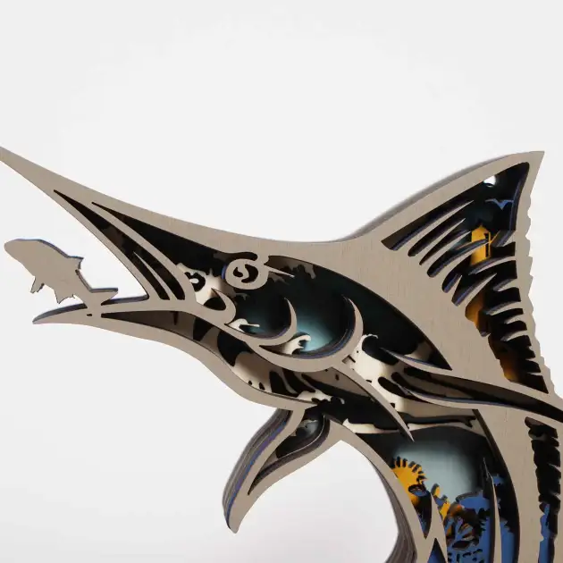 Atlantic Blue Marlin Wooden Carving Gift