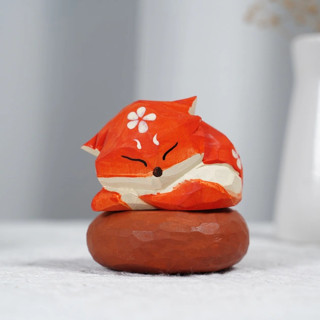 Little Fox  Handmade Wood Carving Ornament