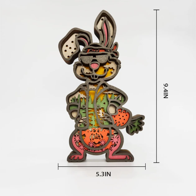 Long-Tailed Rabbit 3D Wooden Carving,Suitable for Home Decoration,Holiday Gift,Art Night L