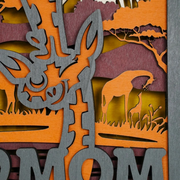 Frame-shape Giraffe LED Wooden Night Light, Gift for Mother's Day, Home Desktop Decor Room Wall Deco