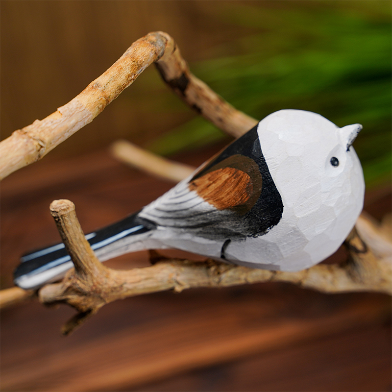 Hand Carved Wooden Long-Tailed Tit Ornament