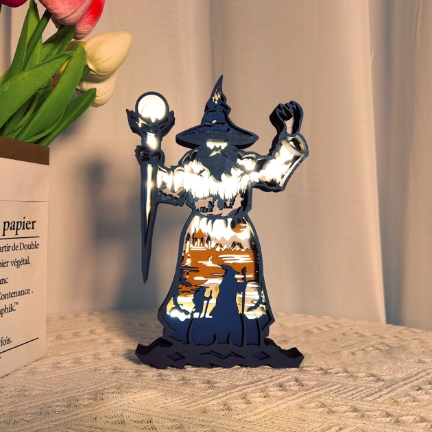 Wizard wooden light, suitable for home decoration, holiday gift, art night light.