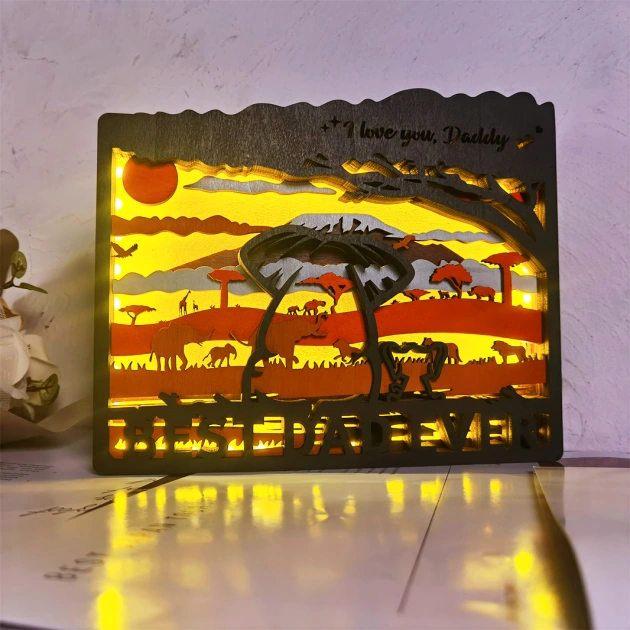 Frame-shape Elephant LED Wooden Night Light, Gift for Father's Day, Home Desktop Decor Room