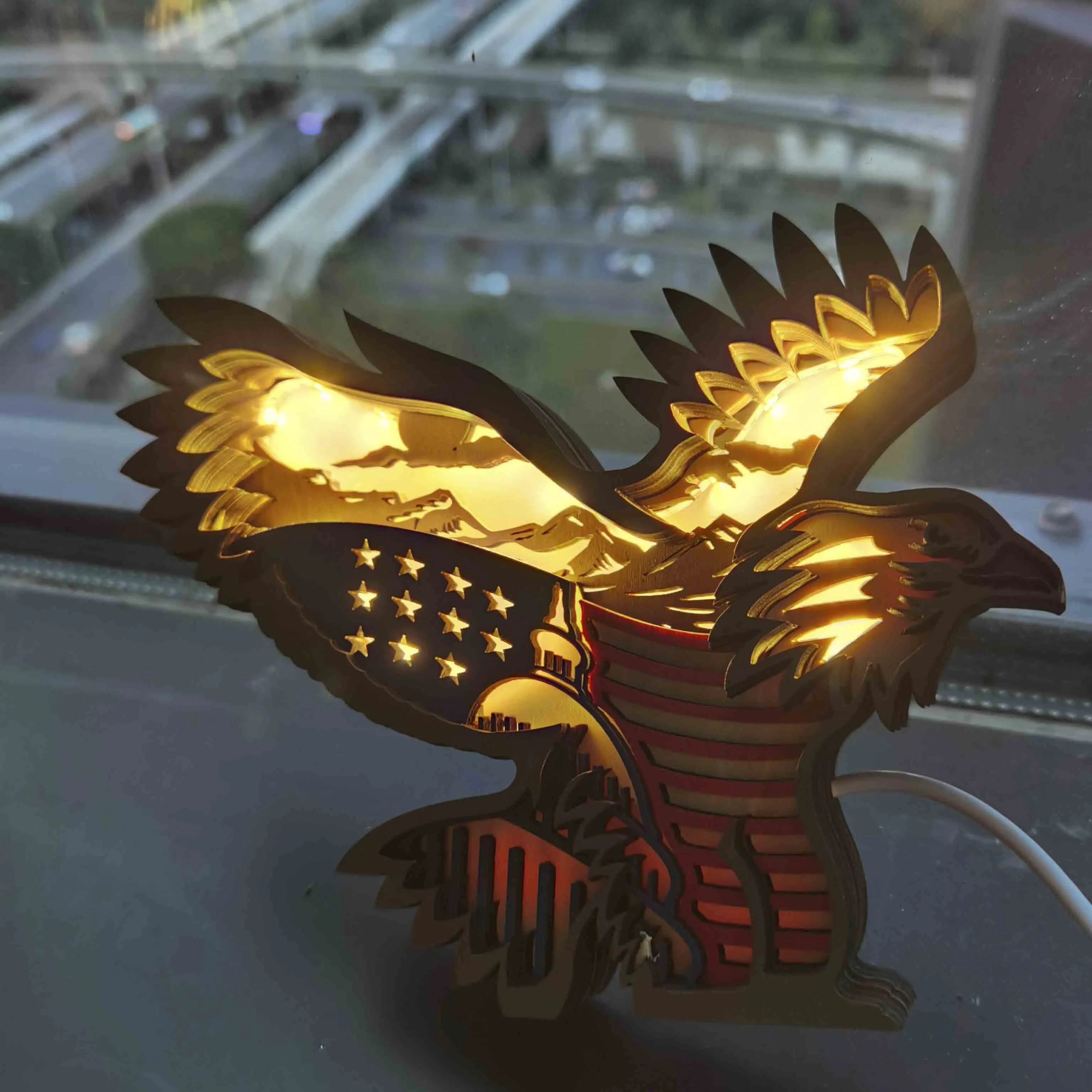 HOT SALE🔥 - American Flag Bald Eagle Wooden Carving Gift