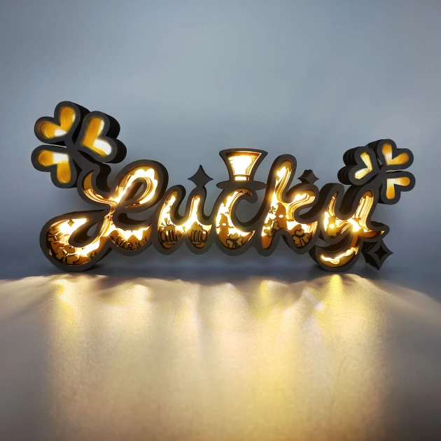 Lucky letter clover wooden light, suitable for home decoration, holiday gift, art night light.